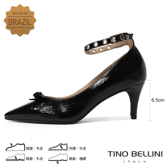 TINO BELLINI 貝里尼 巴西進口 叛逆甜心亮面金屬孔眼扣帶跟鞋 FSDT015-1(黑色)