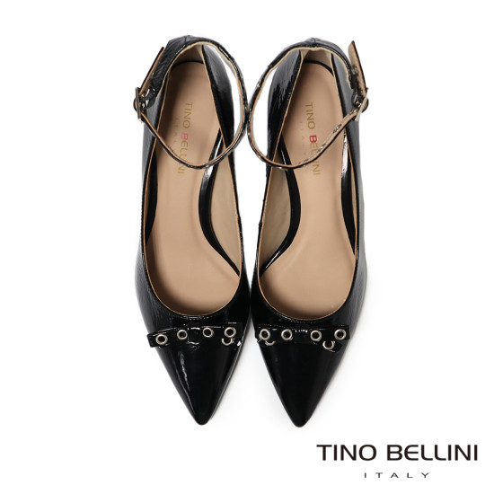 TINO BELLINI 貝里尼 巴西進口 叛逆甜心亮面金屬孔眼扣帶跟鞋 FSDT015-1(黑色)