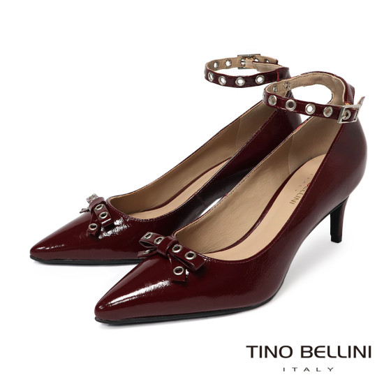 TINO BELLINI 貝里尼 巴西進口 叛逆甜心亮面金屬孔眼扣帶跟鞋 FSDT015-A(酒紅色)