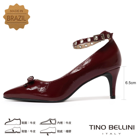 TINO BELLINI 貝里尼 巴西進口 叛逆甜心亮面金屬孔眼扣帶跟鞋 FSDT015-A(酒紅色)