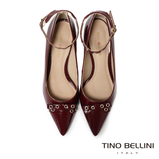 TINO BELLINI 貝里尼 巴西進口 叛逆甜心亮面金屬孔眼扣帶跟鞋 FSDT015-A(酒紅色)