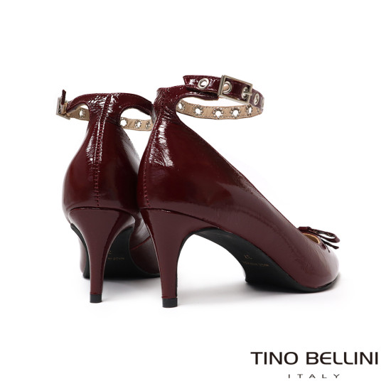 TINO BELLINI 貝里尼 巴西進口 叛逆甜心亮面金屬孔眼扣帶跟鞋 FSDT015-A(酒紅色)