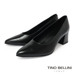 TINO BELLINI 貝里尼 義大利進口真皮尖頭粗跟包鞋FSDV011-1(黑色)
