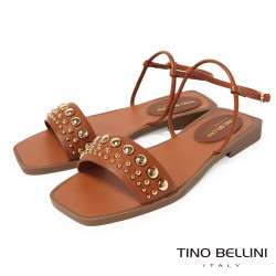  TINO BELLINI 貝里尼 巴西進口波希米亞風鉚釘造型一字帶平底涼鞋FSJT022-9(駝色)