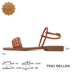  TINO BELLINI 貝里尼 巴西進口波希米亞風鉚釘造型一字帶平底涼鞋FSJT022-9(駝色)