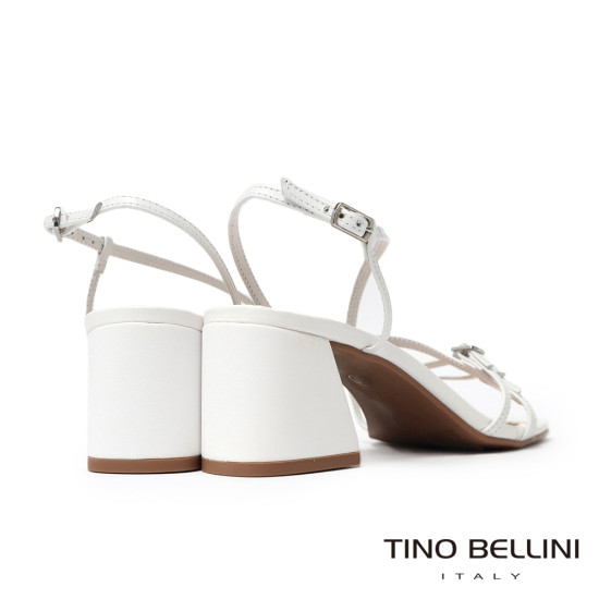 TINO BELLINI 貝里尼 巴西進口優雅繞帶扣飾造型方頭高跟涼鞋FSLV008-0(白色)