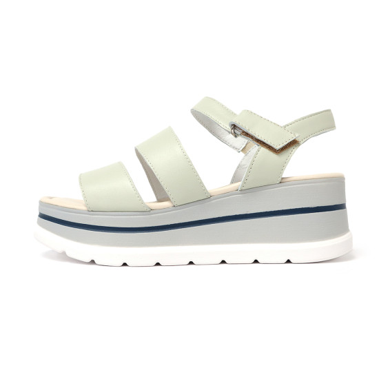 TINO BELLINI 貝里尼 時尚簡約進口真皮寛版魔鬼氈厚底涼鞋FSOT027-E(灰色)