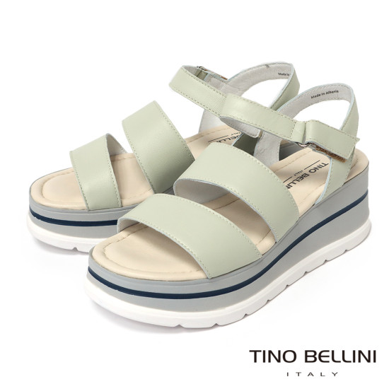 TINO BELLINI 貝里尼 時尚簡約進口真皮寛版魔鬼氈厚底涼鞋FSOT027-E(灰色)