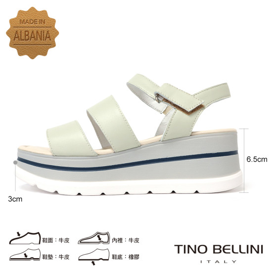 TINO BELLINI 貝里尼 時尚簡約進口真皮寛版魔鬼氈厚底涼鞋FSOT027-E(灰色)
