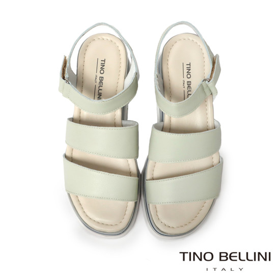 TINO BELLINI 貝里尼 時尚簡約進口真皮寛版魔鬼氈厚底涼鞋FSOT027-E(灰色)