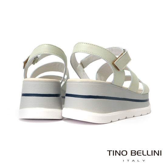 TINO BELLINI 貝里尼 時尚簡約進口真皮寛版魔鬼氈厚底涼鞋FSOT027-E(灰色)