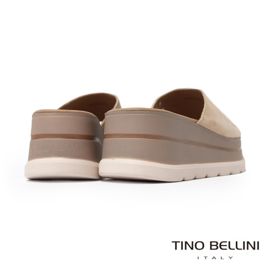 TINO BELLINI 貝里尼 進口真皮簡約一字寬帶厚底涼拖鞋FSVT010-3(米色)