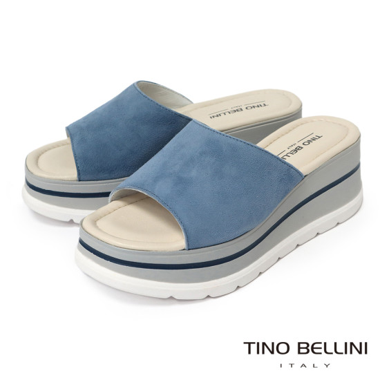 TINO BELLINI 貝里尼 進口真皮簡約一字寬帶厚底涼拖鞋FSVT010-4(藍色)
