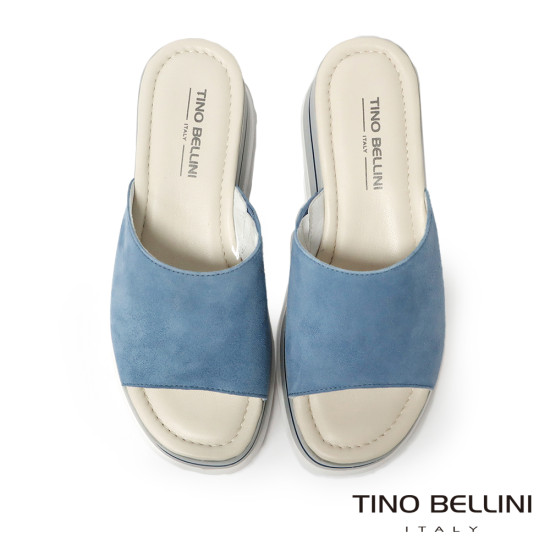 TINO BELLINI 貝里尼 進口真皮簡約一字寬帶厚底涼拖鞋FSVT010-4(藍色)
