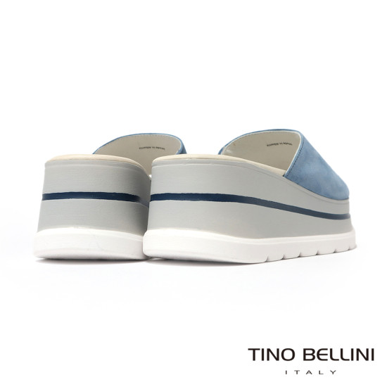TINO BELLINI 貝里尼 進口真皮簡約一字寬帶厚底涼拖鞋FSVT010-4(藍色)