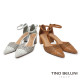 TINO BELLINI 貝里尼 巴西進口典雅線條結合雕花紋路透氣中空牛皮後繫粗跟鞋FSYT001-0(白色)