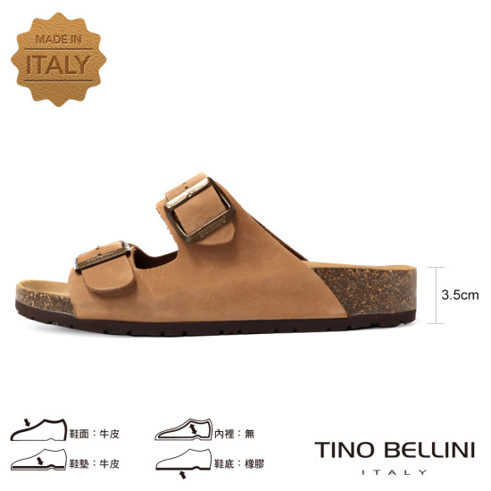 TINO BELLINI 貝里尼 歐洲進口 BIONATURA 腳床舒適鞋 男款 雙飾扣造型 軟木軟底 拖鞋HM0B002A-9