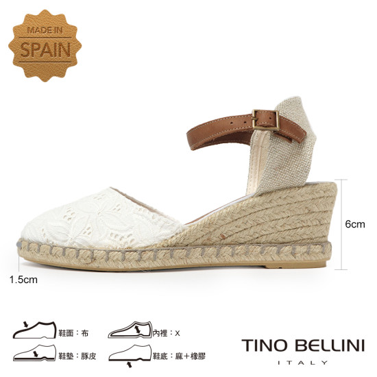 【TINO BELLINI 貝里尼】西班牙進口 歐美復古 繫踝麻編楔型 涼鞋 FS4T001A-0(黑)