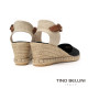 【TINO BELLINI 貝里尼】西班牙進口 歐美復古 繫踝麻編楔型 涼鞋 FS4T001A-1(黑)