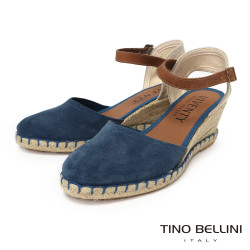 【TINO BELLINI 貝里尼】西班牙進口 蔚藍海岸 繫踝麻編楔型 涼鞋 FS5V001A-4(藍)