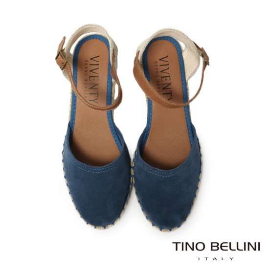 【TINO BELLINI 貝里尼】西班牙進口 蔚藍海岸 繫踝麻編楔型 涼鞋 FS5V001A-4(藍)