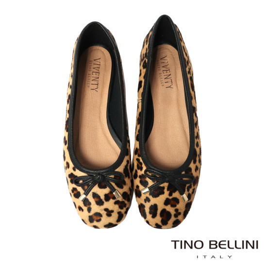 TINO BELLINI 貝里尼 巴西微短馬毛質豹紋真皮平底娃娃鞋FWBV039A-9(豹紋色)