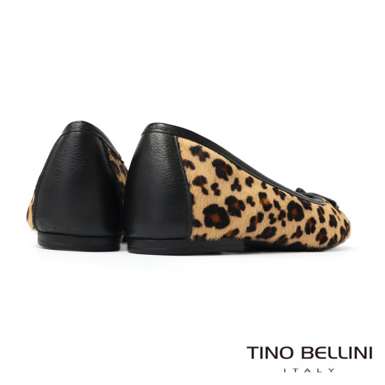 TINO BELLINI 貝里尼 巴西微短馬毛質豹紋真皮平底娃娃鞋FWBV039A-9(豹紋色)