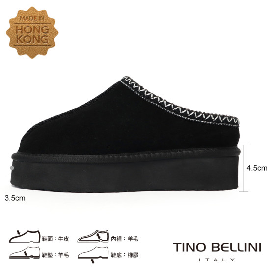 【TINO BELLINI 貝里尼】經典造型 百搭 素面 厚底 羊毛 雪靴 拖鞋FWLT004-1(黑色)