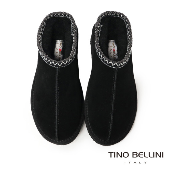 【TINO BELLINI 貝里尼】經典造型 百搭 素面 厚底 羊毛 雪靴 拖鞋FWLT004-1(黑色)
