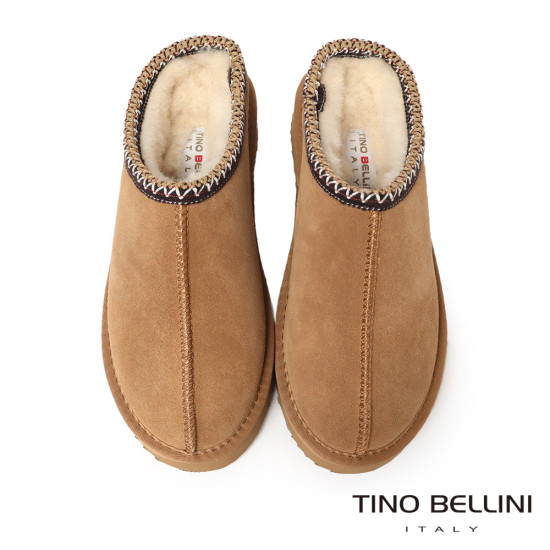 【TINO BELLINI 貝里尼】經典造型 百搭 素面 厚底 羊毛 雪靴 拖鞋FWLT004-9(駝色)