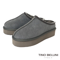 【TINO BELLINI 貝里尼】經典造型 百搭 素面 厚底 羊毛 雪靴 拖鞋FWLT004-E(灰色)