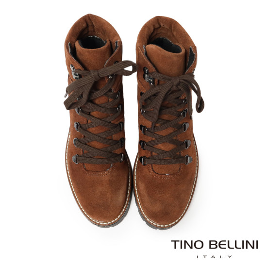 【TINO BELLINI 貝里尼】麂皮 個性 帥氣 綁帶造型 短筒靴FWMT013-9(駝色)