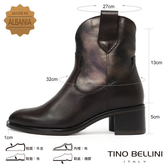 TINO BELLINI 阿爾巴尼亞進口 帥氣牛仔風 短筒 粗跟 FWOV028-6(咖色)