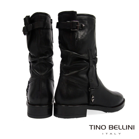 TINO BELLINI 貝里尼 歐洲進口 簡約時尚真皮抓皺中筒靴FWTO002D-B1